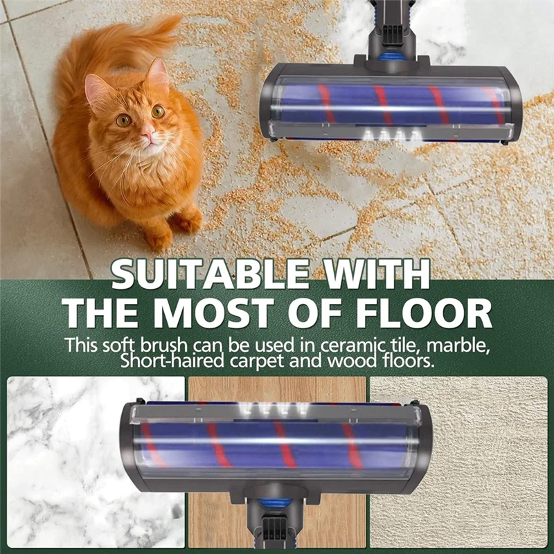 BAAO-For Dyson V15 V11 V10 V8 V7 مكنسة كهربائية فرشاة دوارة ناعمة بديلة مع ضوء الغبار لمنظف الخشب الصلب