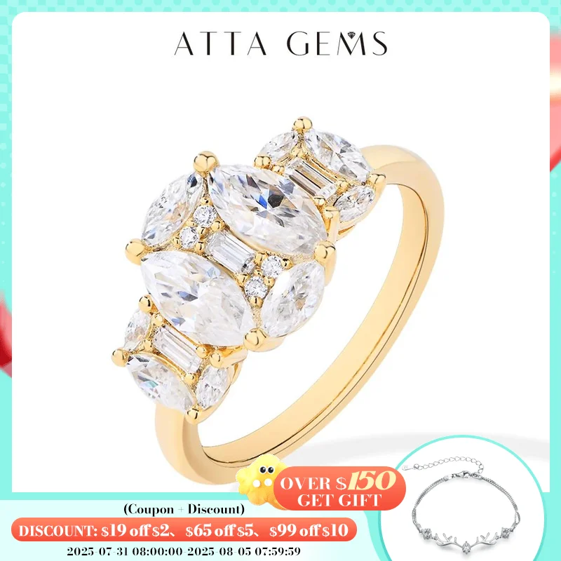 

ATTAGEMS 2.3CTW Marquise Rectangle Moissanite Ring for Women D VVS1 925 Sliver White Gold Engagement Wedding Jewelry Top Quality