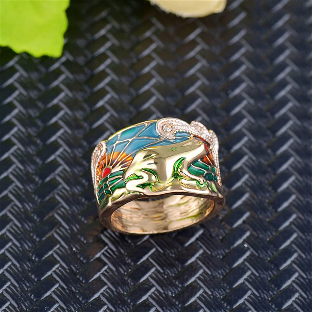 Bague grenouille dorée en résine époxy pour femmes, bijoux à la mode Chic, Design d'étang de Lotus, bague créative, cadeau d'anniversaire et de mariage