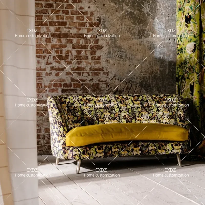 American Retro Pastoral Fabric Single Sofa Chair French Print High Back Armchair for Balcony Living Room Leisure Reading