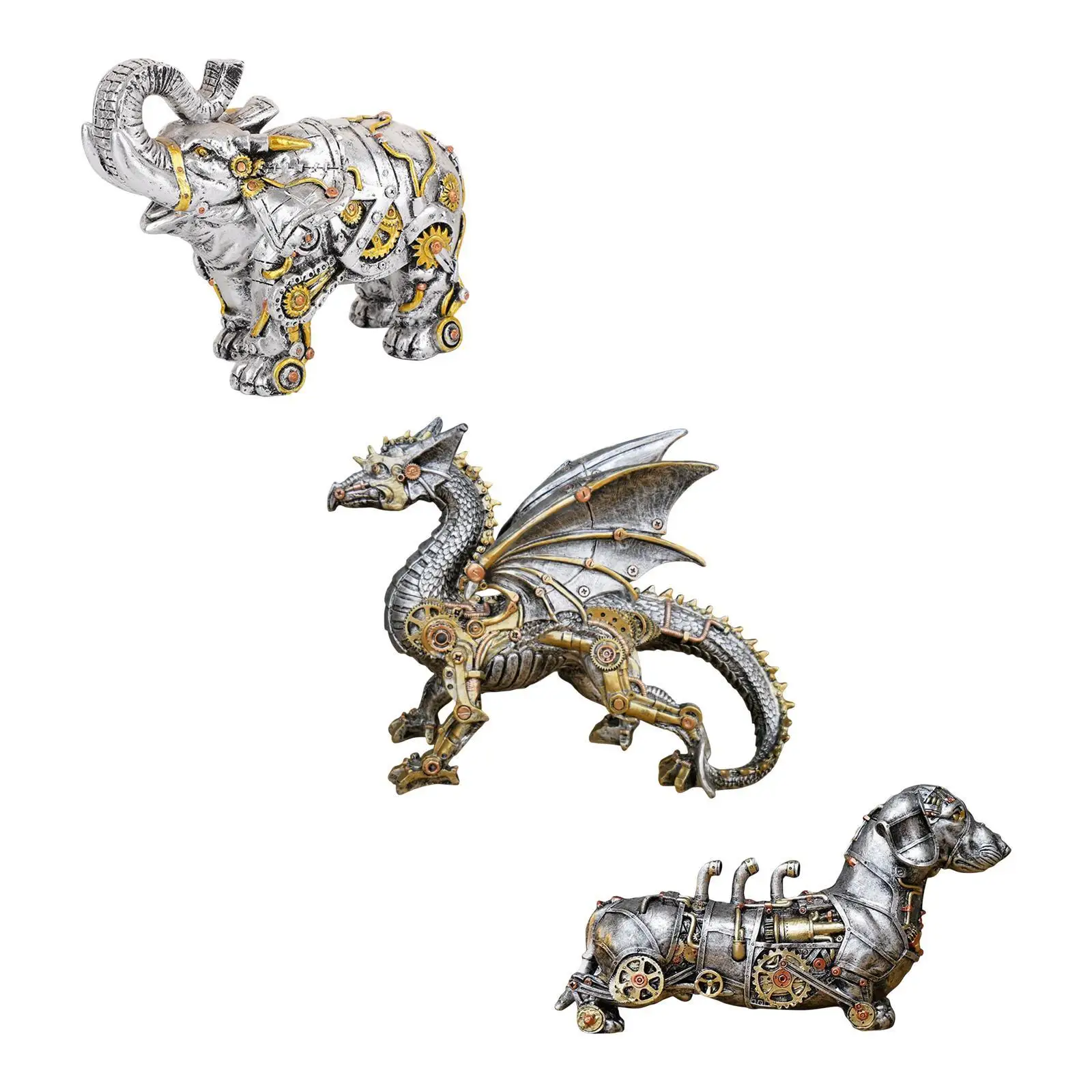 Mechanical Punk Statue Steampunk Decor Desktop Sculpture Modern Resin Animal Statue for Shelf Table Decoration