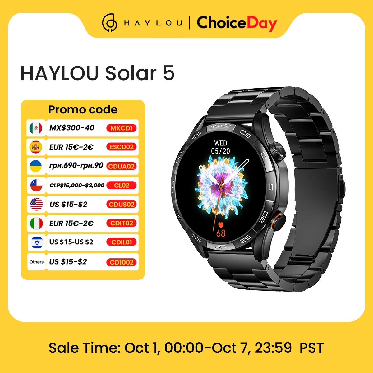 HAYLOU Solar 5 Spraakoproepen Smartwatch 1.58 '' AMOLED-display 60 Hz Smart Watch 24 uur Gezondheidsmonitoring Sport Smartwatch voor mannen