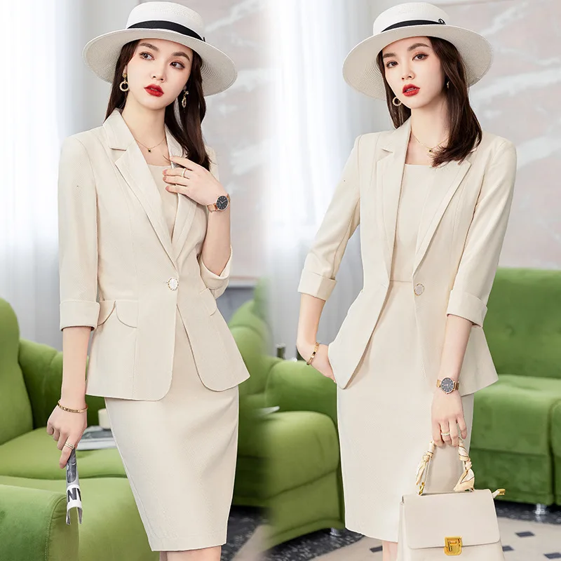 Women Dresss Suits Spring Summer Blazers with Tops and Dress Professional Business Office Work Wear OL Styles Ladies Office Set