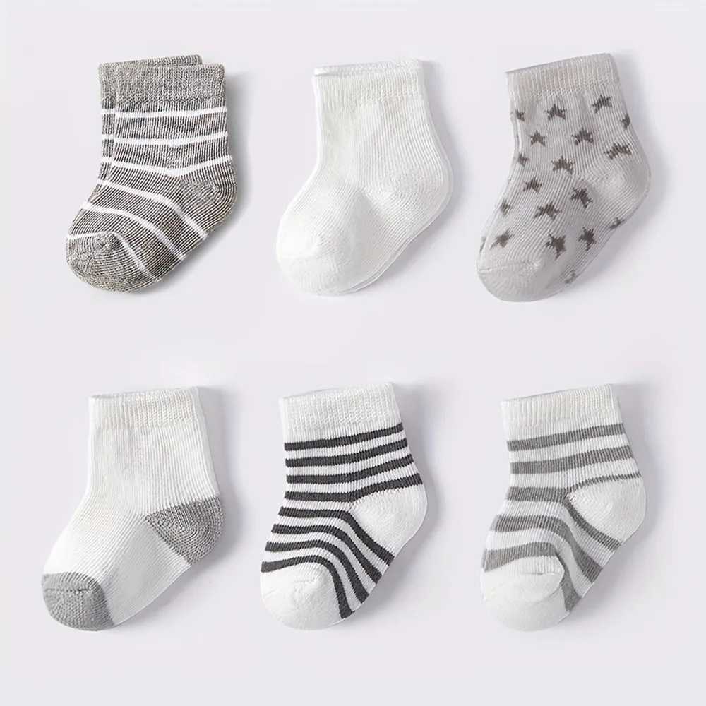 6 pairs of popular design star pattern socks for infants aged 0-2, suitable for all seasons, versatile baby short socks