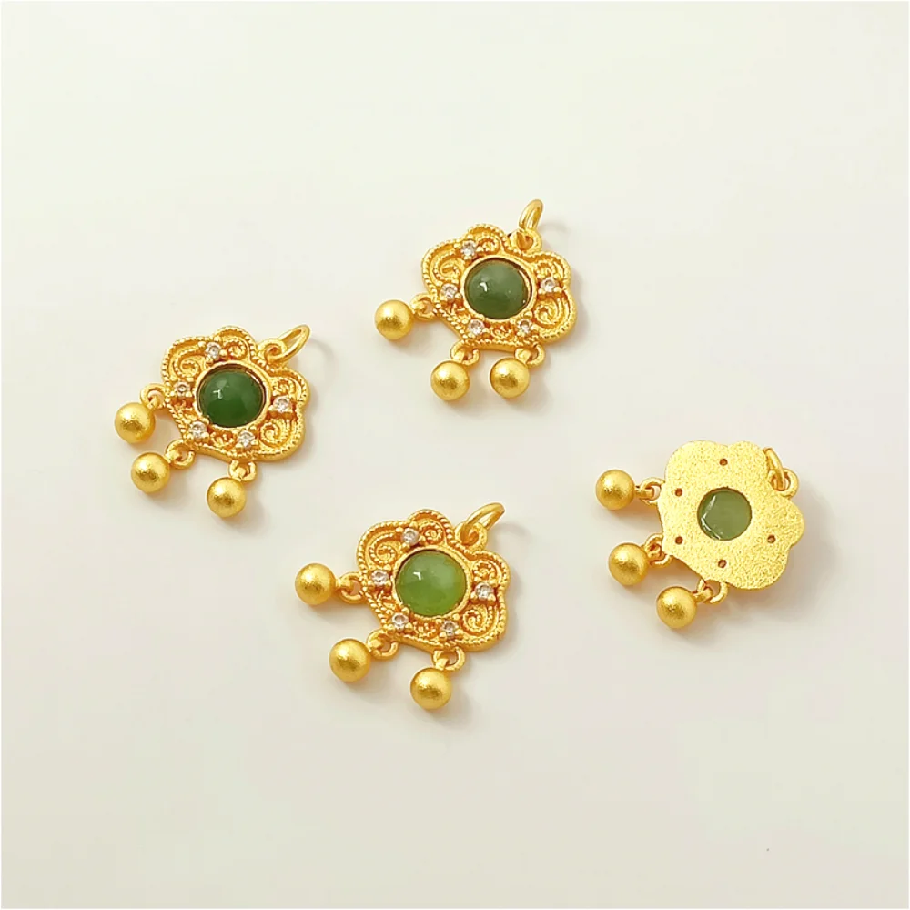 New Sand Gold Inlaid with Jade, Gourd, Cherry Pendant, Bell Orchid, Small Butterfly, Drip Bead, Handmade DIY Accessory Material