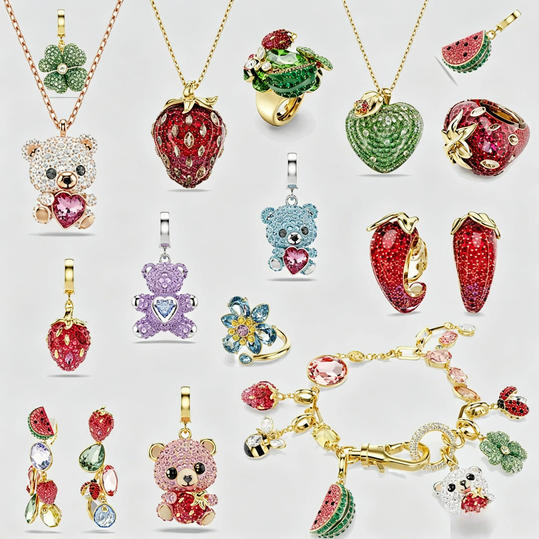 

Little Bear 2026 New High Quality Fine Anniversary Jewelry Set Charms Green Geometric Crystal Luxury Necklace Earrings for Women