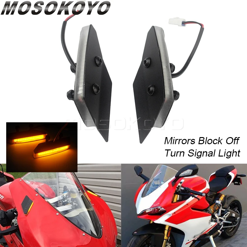 

Motorcycle Front Mirrors Turn Signal Light Indicator For Ducati 959 1299 Panigale 959/1299 Mirror Block Off LED Blinker Lamp