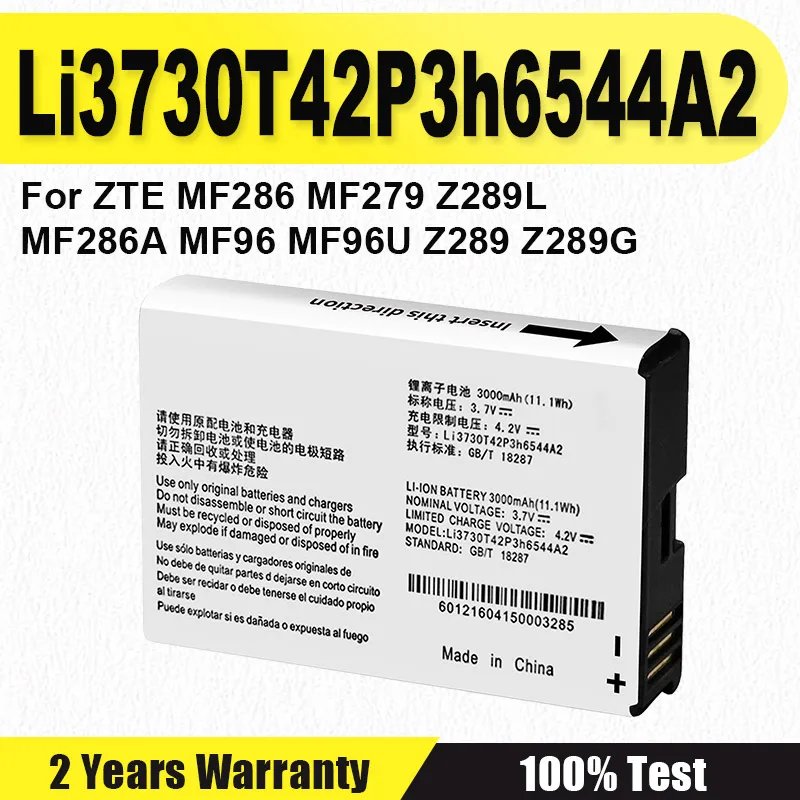 

3000mAh Li3730T42P3h6544A2 For ZTE MF286 MF279 Z289L MF286A MF96 MF96U Z289 Z289G 4G LTE WIFI Router Battery
