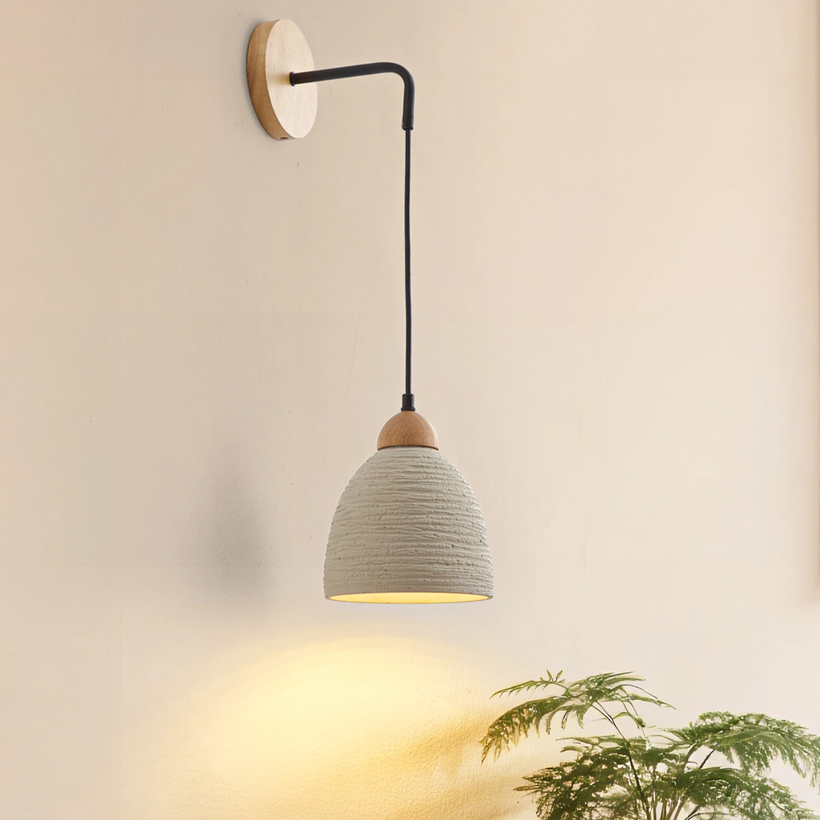 

Handcrafted Concrete Pendant Light Micro Cement & Solid Wood Industrial Chandelier E26 Artistic Hanging Lamp for Kitchen Island