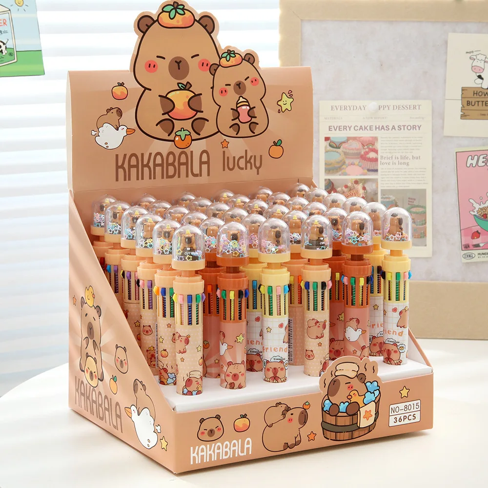

36 Pcs with Box Capybara Ten-color Pen Micro-landscape Ballpoint Pen Handbook Color Multi-color Student Stationery School