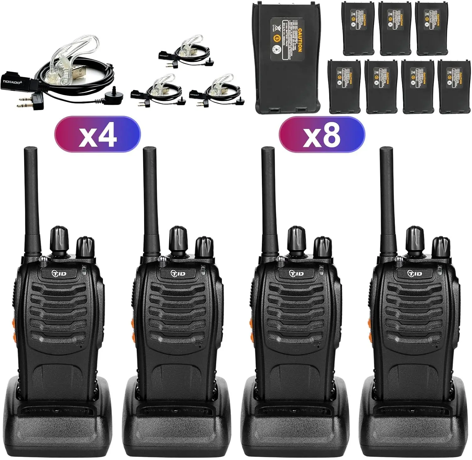 

2 Way Radios for Adults Long Range with Earpiece & 8 Batteries Rechargeable Flashlight 16 Channels 4 Pack