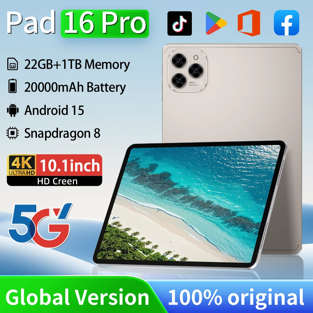 

NEW Tablet PC Original Pad 16 Pro 10.1 inch Global Version Snapdragon8 Core3 22GB+2TB Android 15 10000mah 5G Dual SIM WIFI