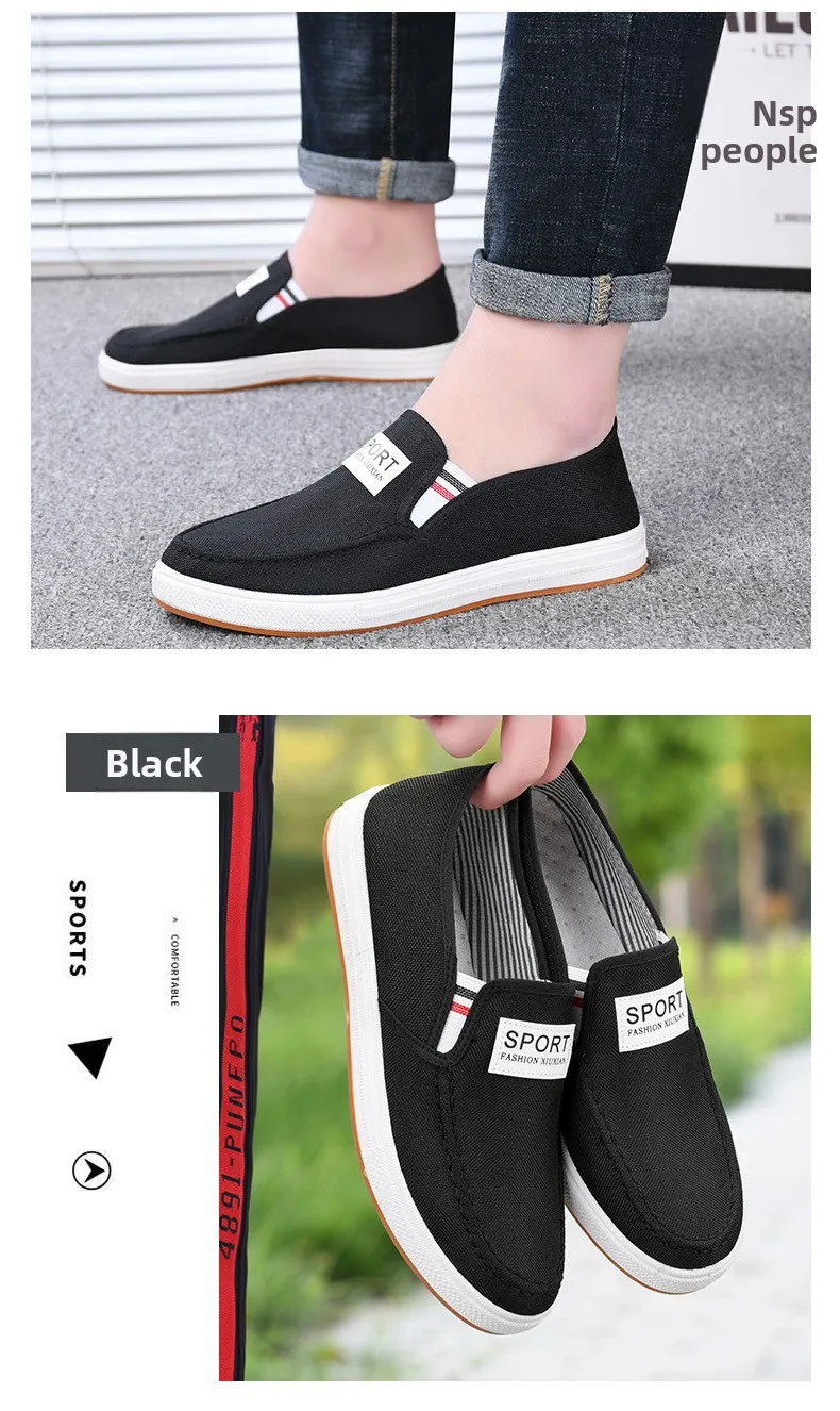 Herren-Slipper aus Canvas, atmungsaktives Obermaterial, leichte, rutschfeste Gummisohle, Sport-Label-Dekor, flache Freizeitschuhe für den täglichen Gebrauch. – Detail 16