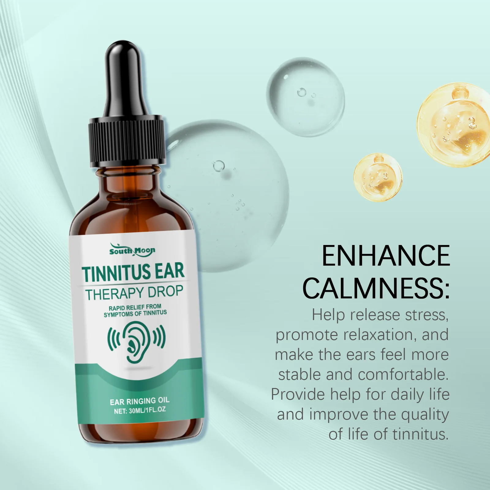 South Moon Ear Care Liquid Drops Improve Tinnitus Reduce Hearing Loss Relief Deafness Earache Gentle Ear Ringing Treatment Oils