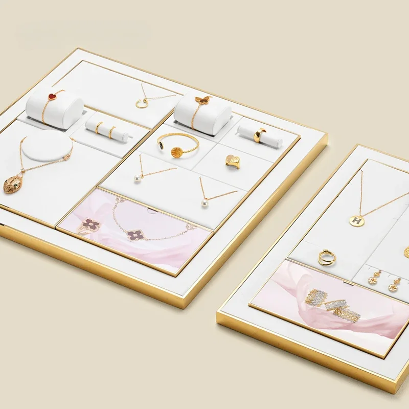 Light luxury jewelry display rack, high-end leather rings, necklaces, earrings counter, jewelry display tray