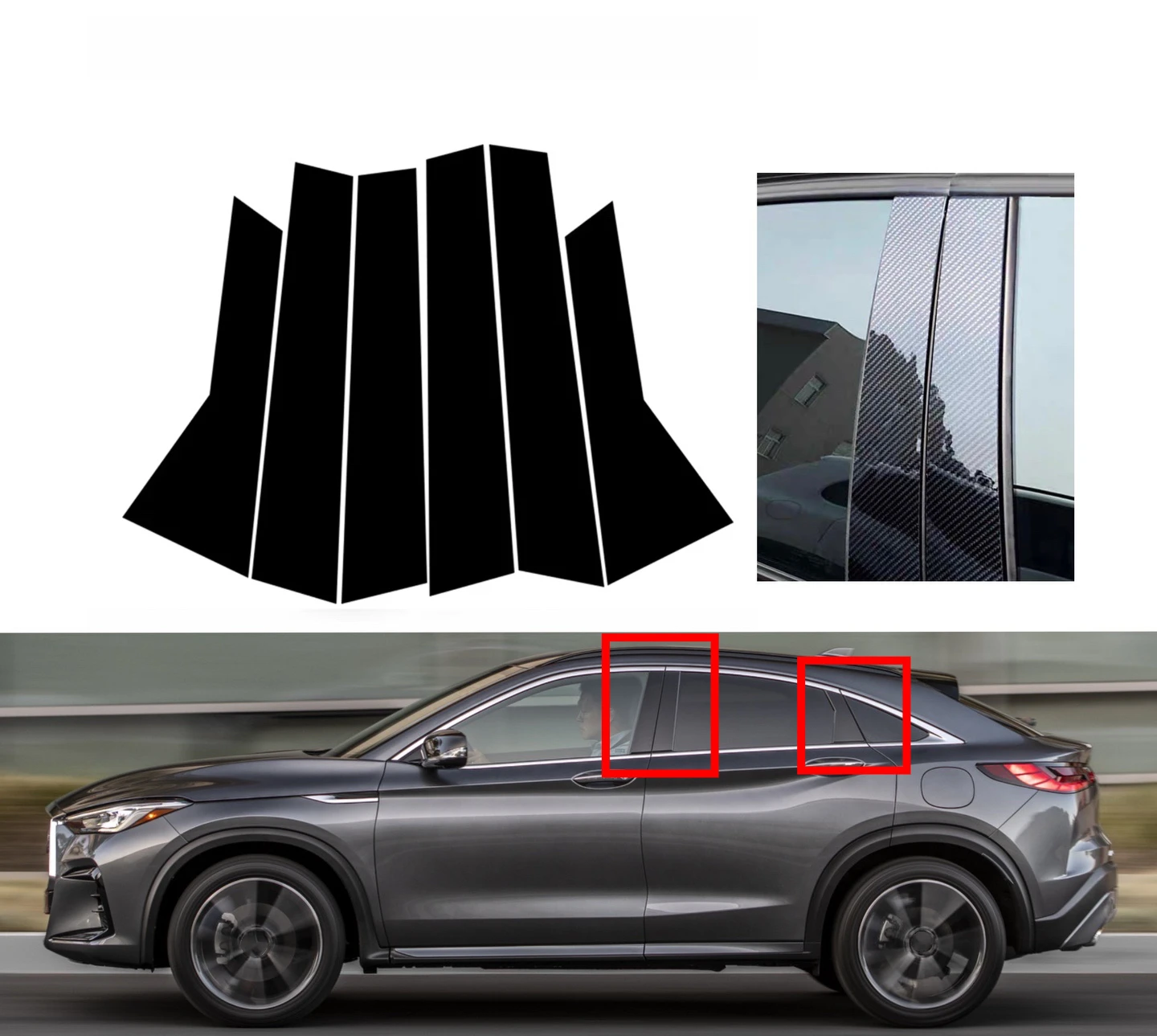 

Fit For Infiniti QX55 QX50 2019 2020 2021 2022 2023 6pcs Gloss Black Pillar Posts Door Side Window Molding Cover Trims Stickers