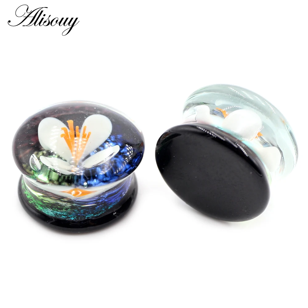 Alisouy 1PC 8-25mm przezroczysty okrągły szklany kwiat tunele do uszu wtyczka tunelowa Flesh nosze Expander kolczyki Piercing biżuteria do ciała — zdjęcie 6