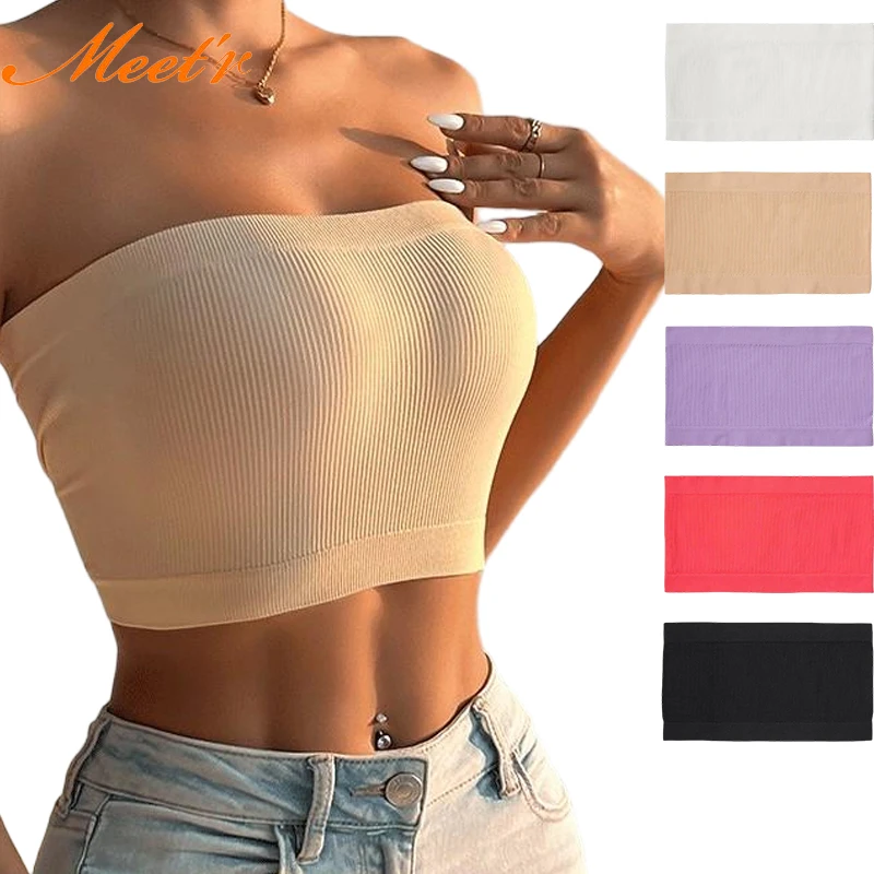 Meet'r Einteilige nahtlose Yoga-Unterwäsche für Damen, trägerlos, sexy BH, atmungsaktiv, gestrickt, Dessous mit schönem Rücken