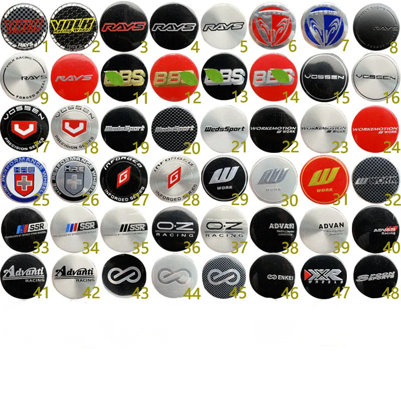 4 Uds 45mm W trabajo WedsSport Vossen rayos Volk Enkei Advan pegatinas de tapa central de rueda calcomanía de dirección cubierta de cubo emblema insignia
