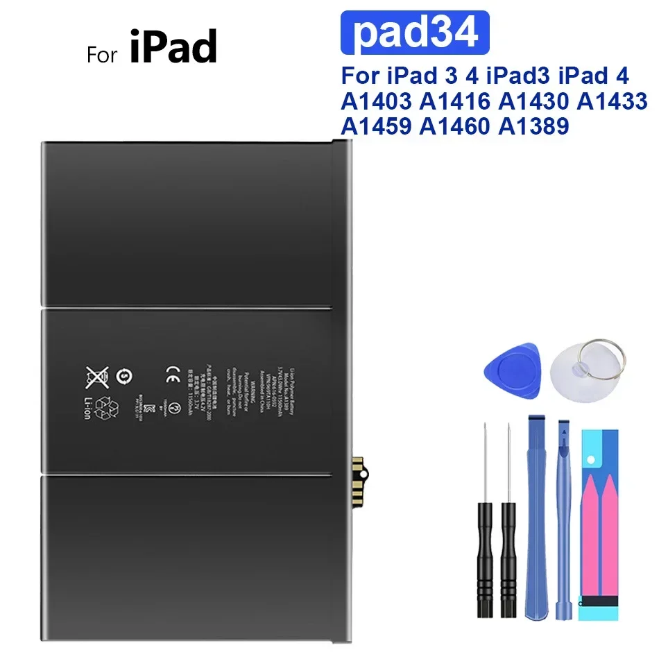 pad34  115600mAh Replacement Battery For Apple  iPad 3 4  iPad3 iPad 4 A1403 A1416 A1430 A1433 A1459 A1460 A1389