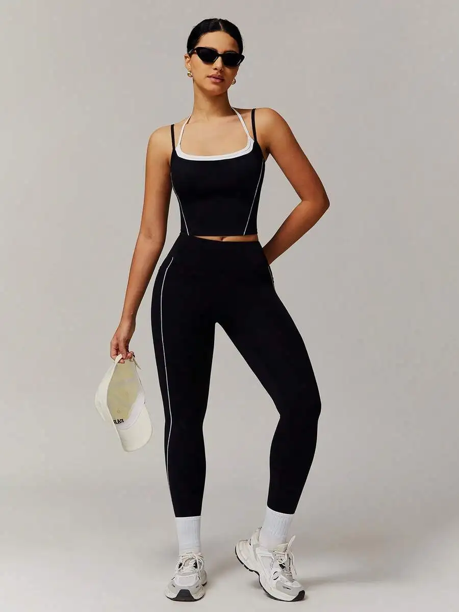

Womens 2-Piece Sports Set Yoga Vest And Leggings Fitness Workout Suit