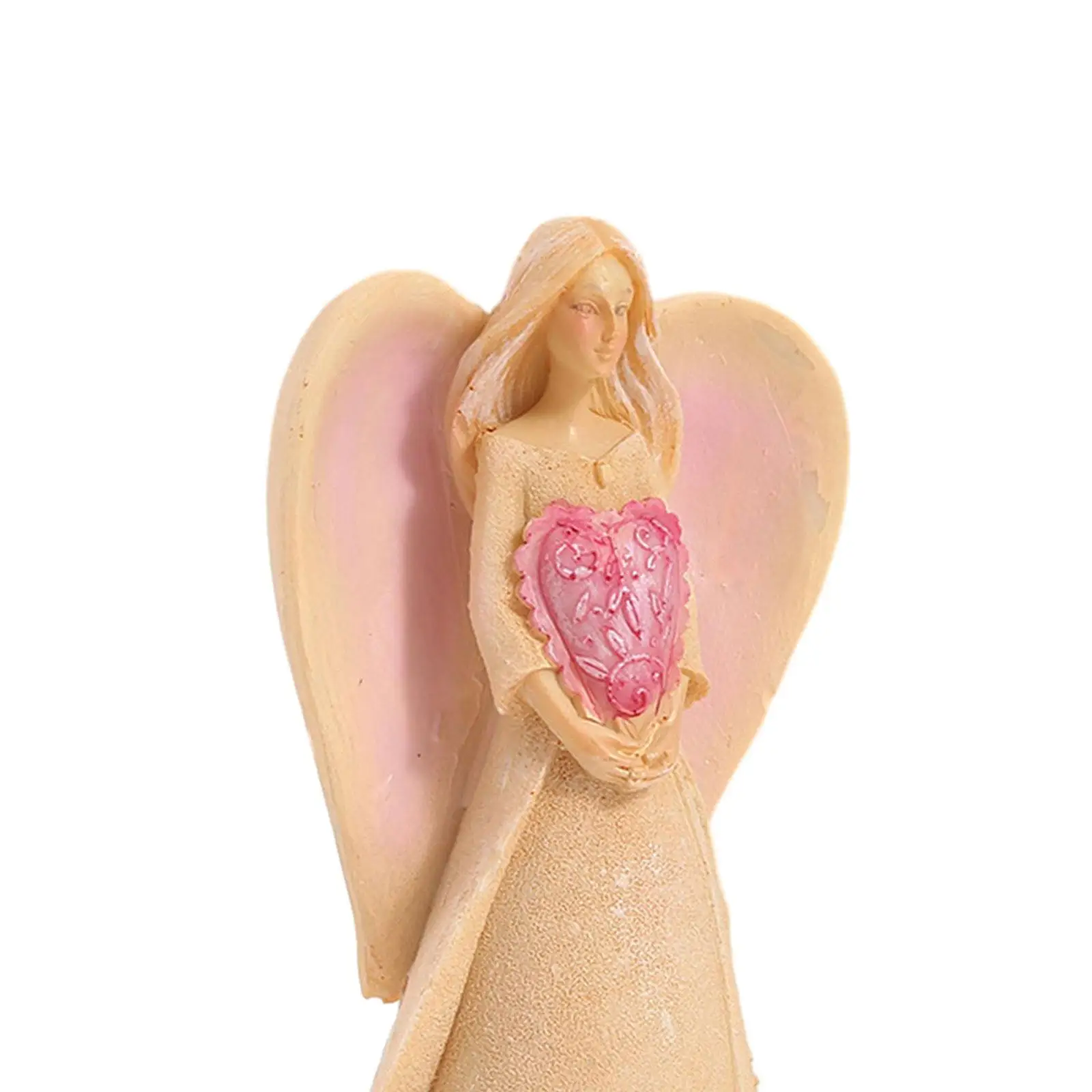 Winged Angel Holding Heart Resin Figurine for Home Shelf Decor Modern Tabletop Cherub Statue Collection