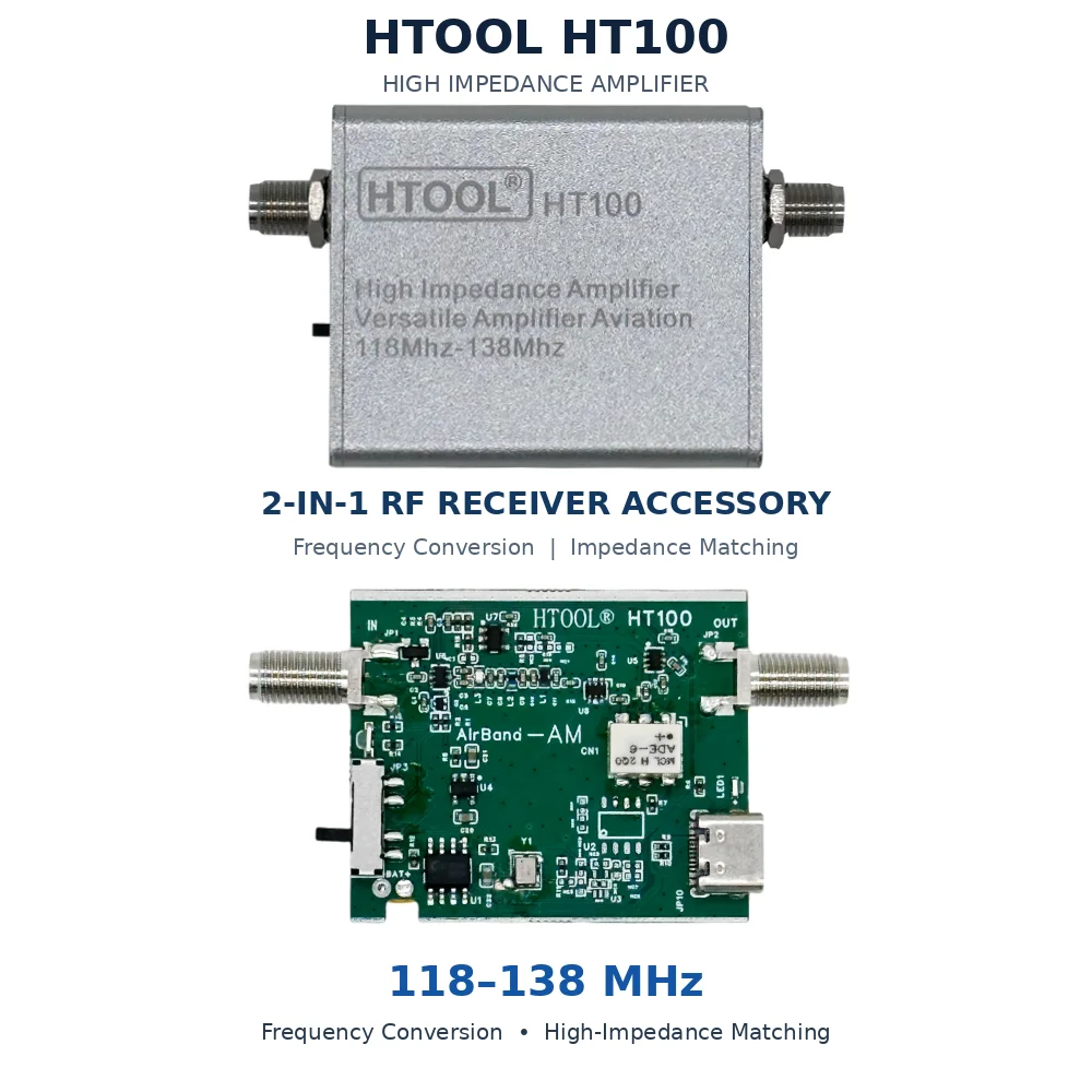 Aviation Band Frequency Converter 118-138MHz to Shortwave HF High Impedance RF Amplifier 2 in 1 for Radio Receiver HTOOL HT100
