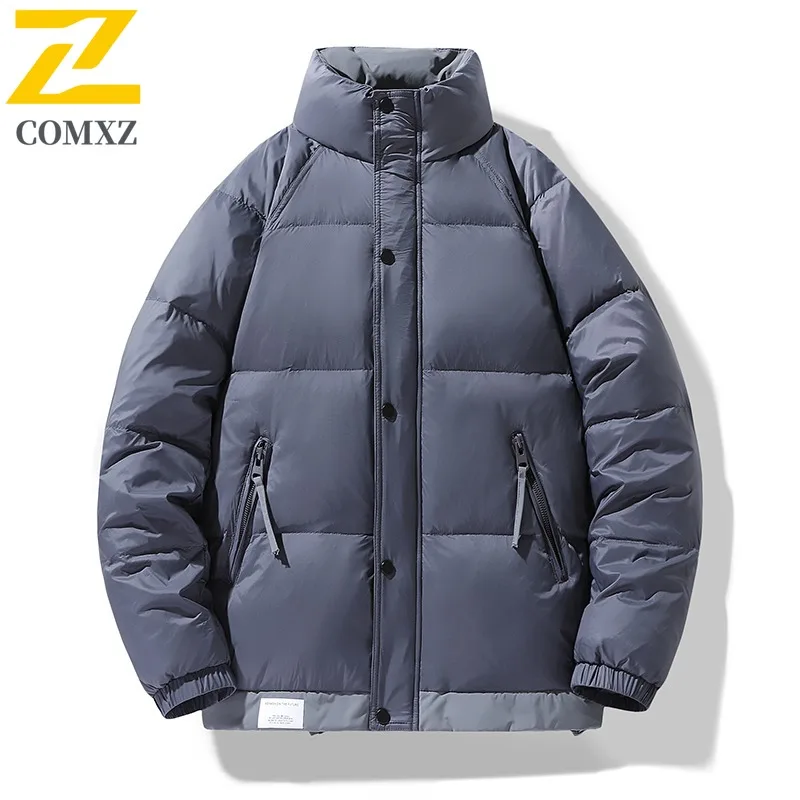 

COMXZ уличная стеганая куртка с воротником-стойкой для мужчин, повседневная рабочая ветрозащитная теплая парка, деловые повседневные легкие зимние куртки