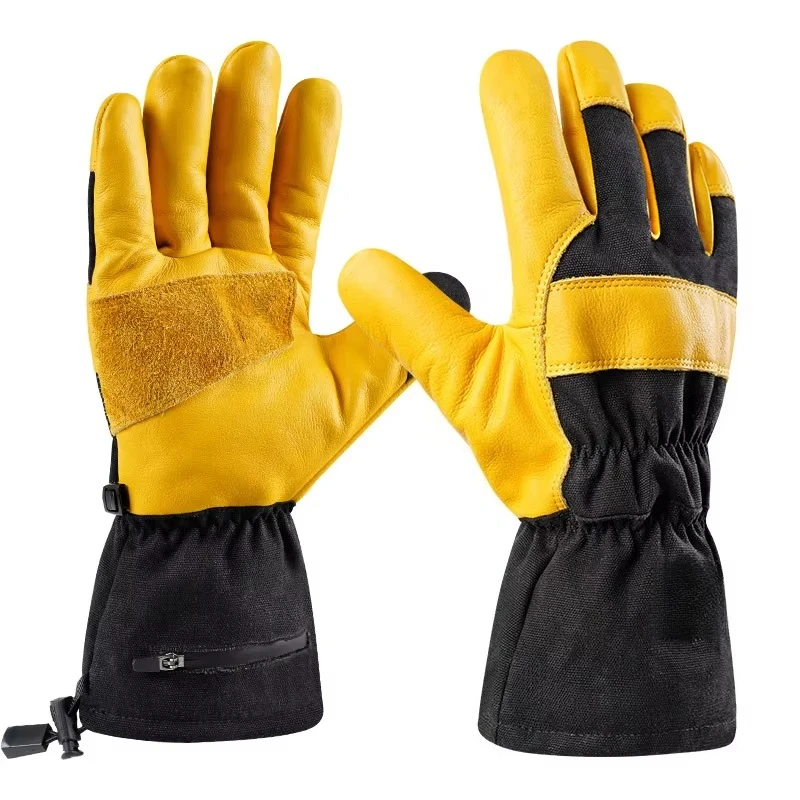 Durable Woven Winter Thermal Battery Rechargeable Custom Conductive Thread Leather Working Gloves Heated Work Gloves Ski Gloves