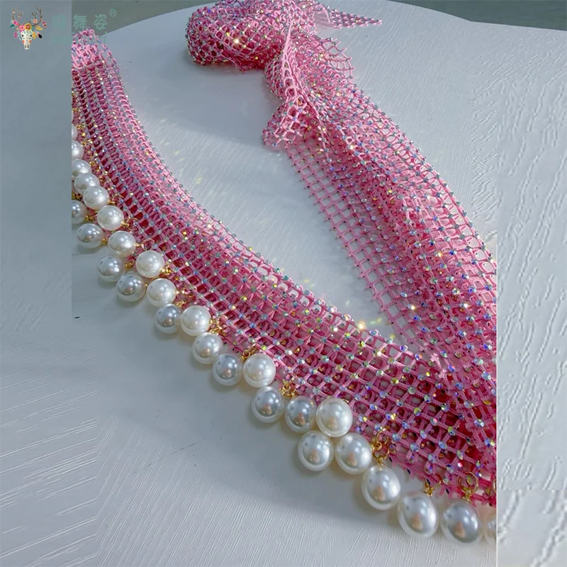 Belly Dance Performance Accessories for Women's Exquisite Pearl Mesh Diamond Waist Chain Girls' Oriental Dance Competition Belt