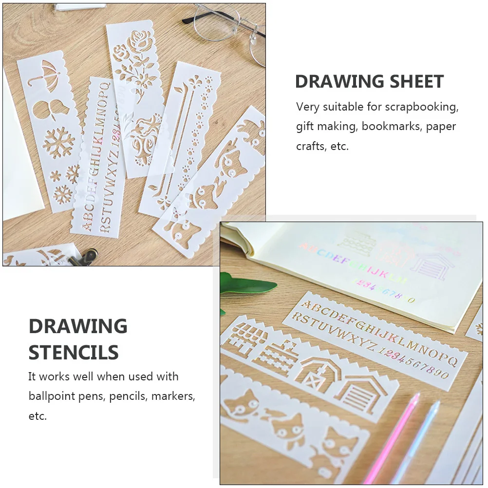 3 مجموعة قوالب مسطرة من الدانتيل المجوف للرسم استنسل أرقام الحروف متعددة الوظائف ورقة رسم حرفية لسكرابوكينغ البلاستيكية