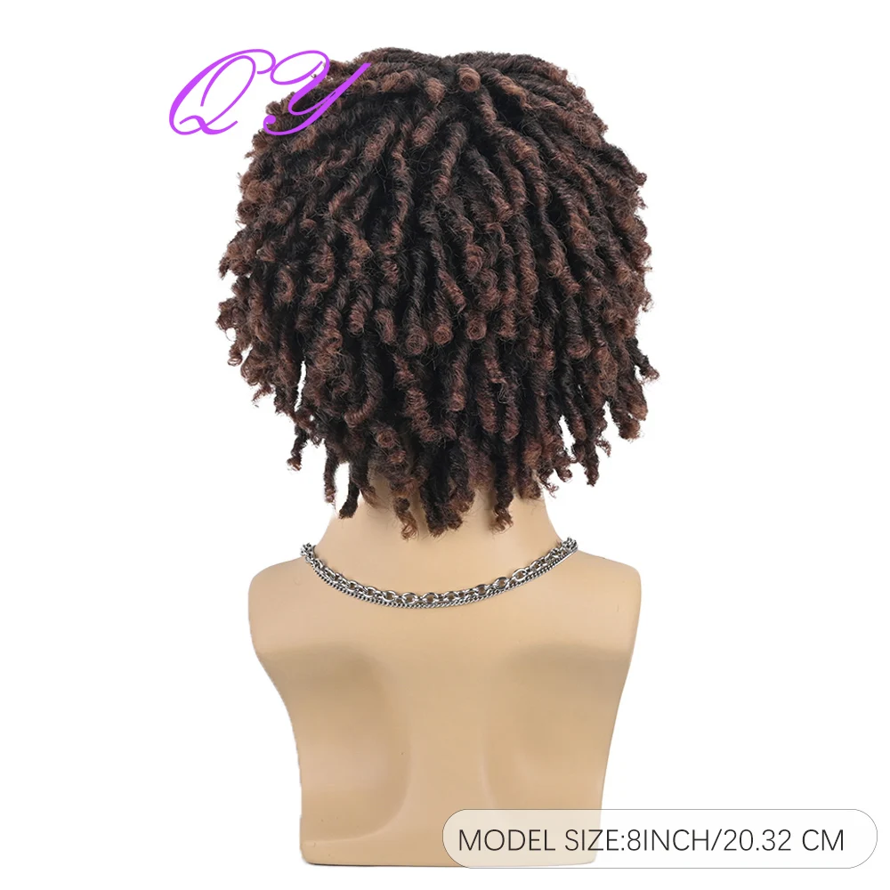 Peluca de rastas cortas sintéticas, trenzas curvadas y sucias de color rojo y marrón, pelucas torcidas para hombres africanos, cabello hermoso de alta calidad para uso diario