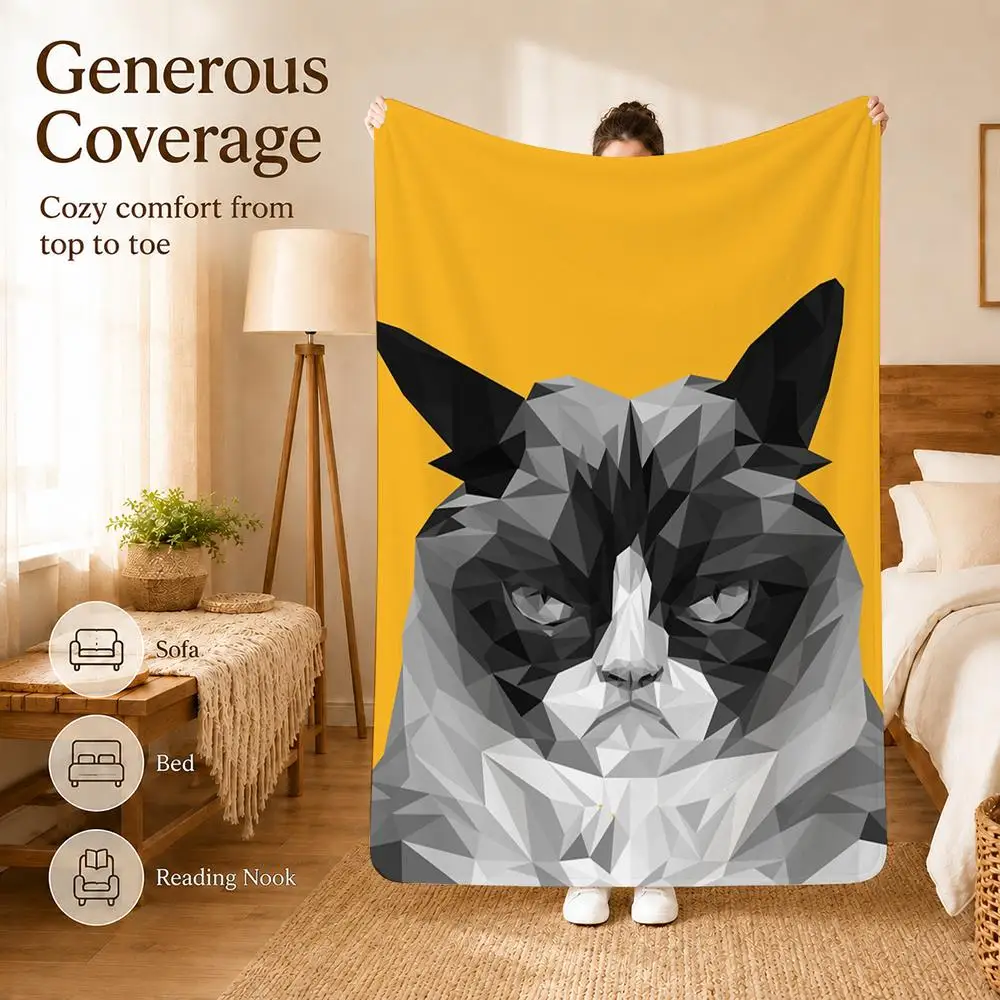 Abstract Cat Throw Blanket Soft Flannel Throw Lightweight Summer Home Nap for Office Travel Sofa Bed