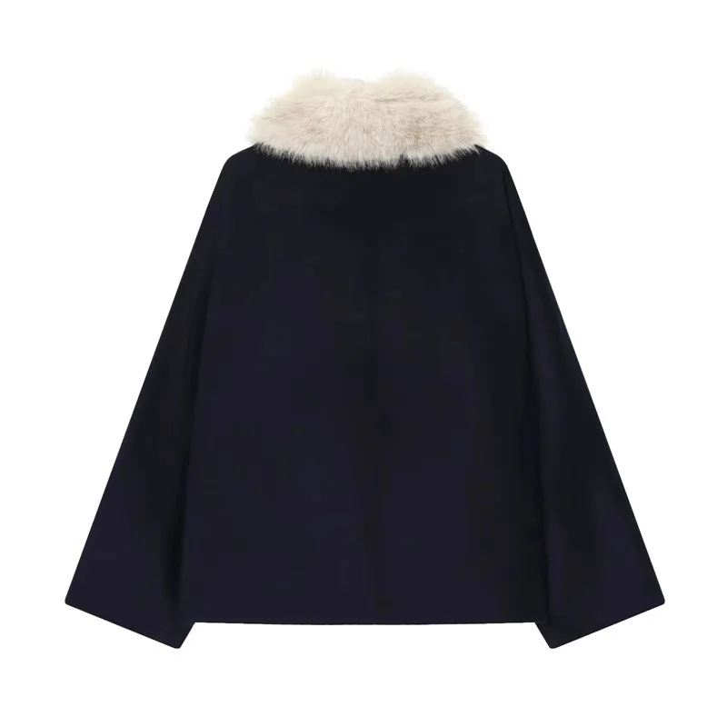 Vintage dámské zkrácené kabáty s kapucí, kožešinový límec, plný rukáv, jednořadé zapínání na kapsy, bunda, podzim 2025, dámské, Y2K, teplé svrchní oblečení, nové - náhled 6