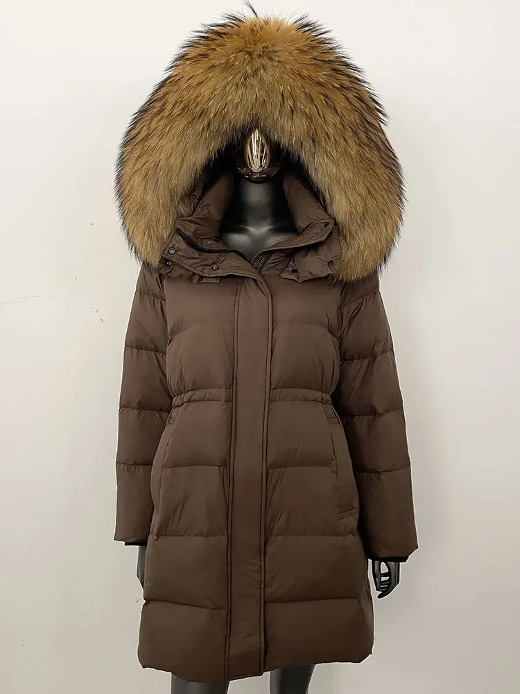 جديد أزياء المرأة الطبيعية الراكون الثعلب الفراء طوق ملابس خارجية عارضة الفراء الحقيقي سميكة معطف دافئ الشتاء سترة طويلة مقنعين