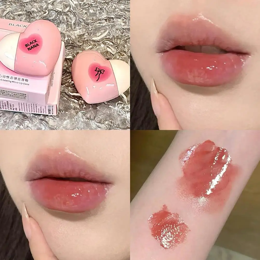 Heart Shaped Mirror Water Gloss Glass Lip Glaze Clear Jelly Lip Gloss Moisturizing Lipstick Makeup