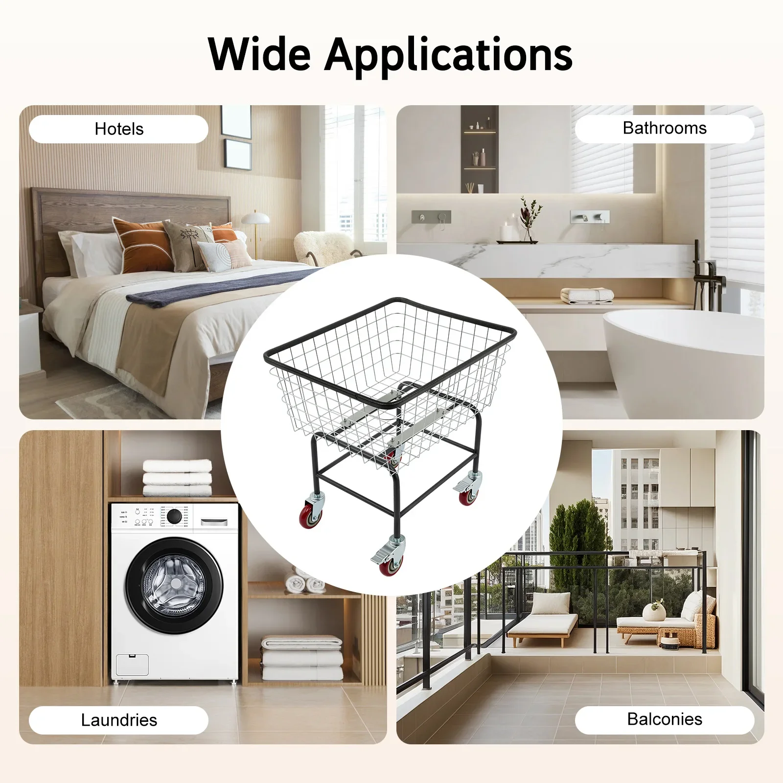 

Подвижная тележка для белья из стальной проволоки грузоподъемностью 50 кг, домашний коммерческий органайзер для белья со съемной корзиной и колесами