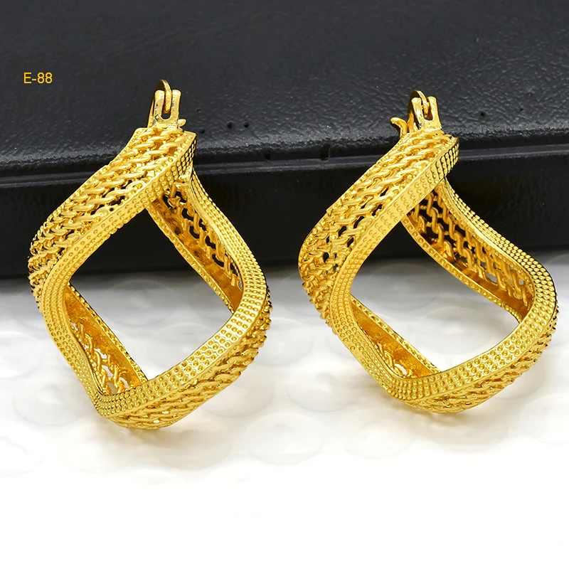 Statement Round Chunky Hoop Earrings for Women 24K Gold Color Copper African Dubai Golden Earrings Fashion Ladies Jewelry