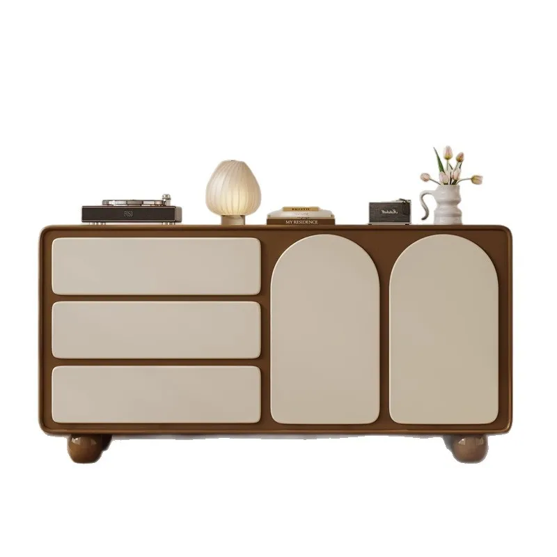 Mobile da pranzo medievale in legno massello, contenitore integrato contro il muro, soggiorno retrò in noce, lato pranzo