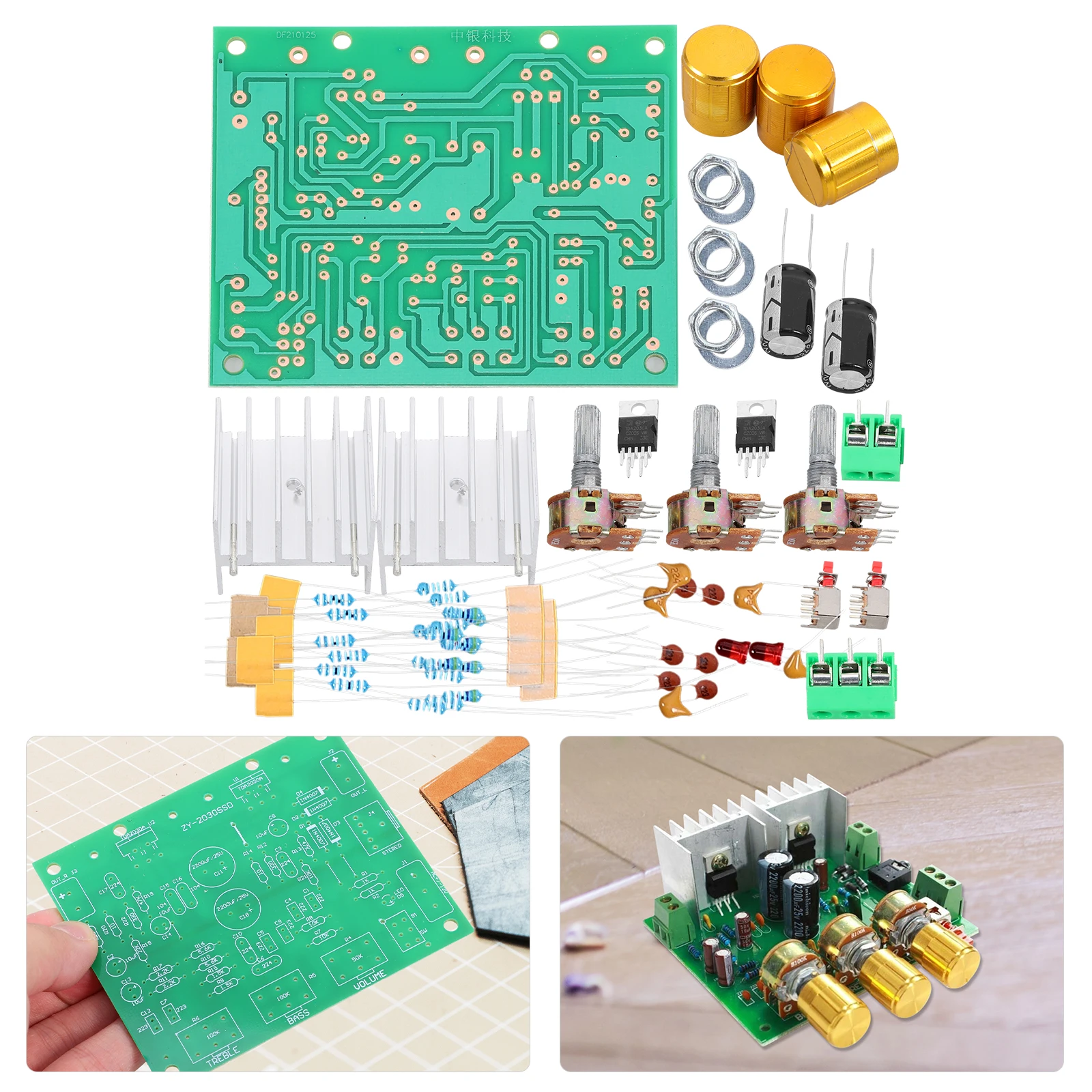 

Amplifier Board Kit Gold Knob Dual Channel DIY Electronic Project Plastic Material Stereo Audio Amplifier Circuit Module For