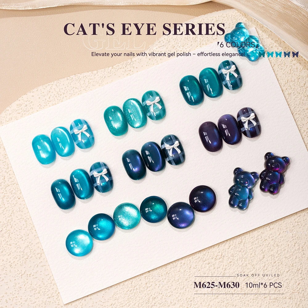 

Vendeeni 6 Colors/set Blue Jade Pearl Cat Eye Gel Nail Polish Manicure Crystal Magnetic Varnish With Color Card TPO/HEMA FREE