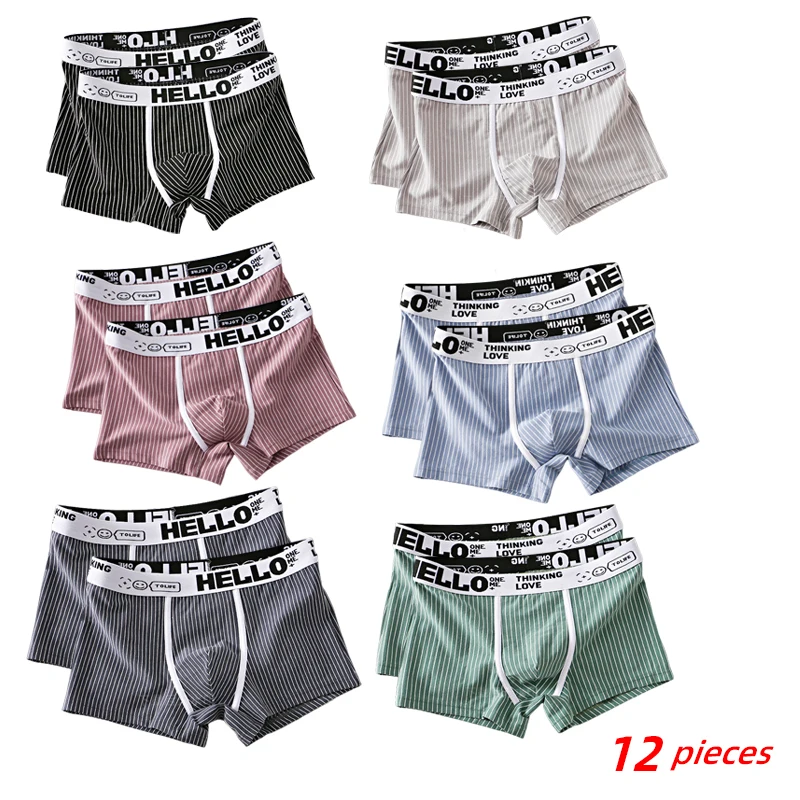 12 Pcs Men's Boxers Panties Men's Cotton Briefs Striped Boys Boxers Underwear Men Underpants Shorts Boxer Briefs