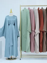 Muslim Turkish Women Arabic Dubai Abaya Long Dress Modest Ramadan Robe Liner Dress Kaftan Two-Piece Set Femme Islam Clothing Set