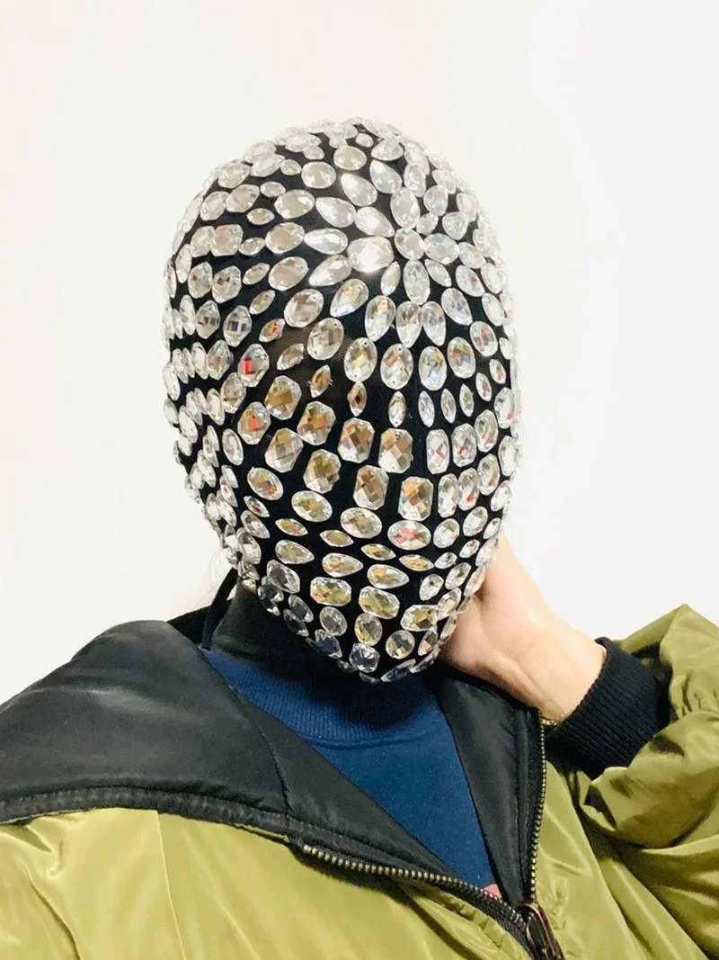 Diamond Punk Full Face Mask Cosplay DJ Dance Nightclubs Anonymous Headwear Masks Rave Party Fashion Rhinestone Helmet Mask