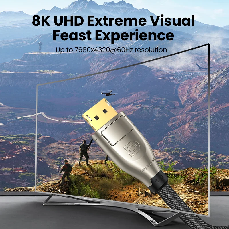 UGREEN 8K DisplayPort 1.4 케이블 Ultra HD 8K @ 60Hz 4K @ 144Hz HDTV 모니터 용 32.4Gbps HDP HDCP 오디오 비디오 케이블 어댑터 변환기