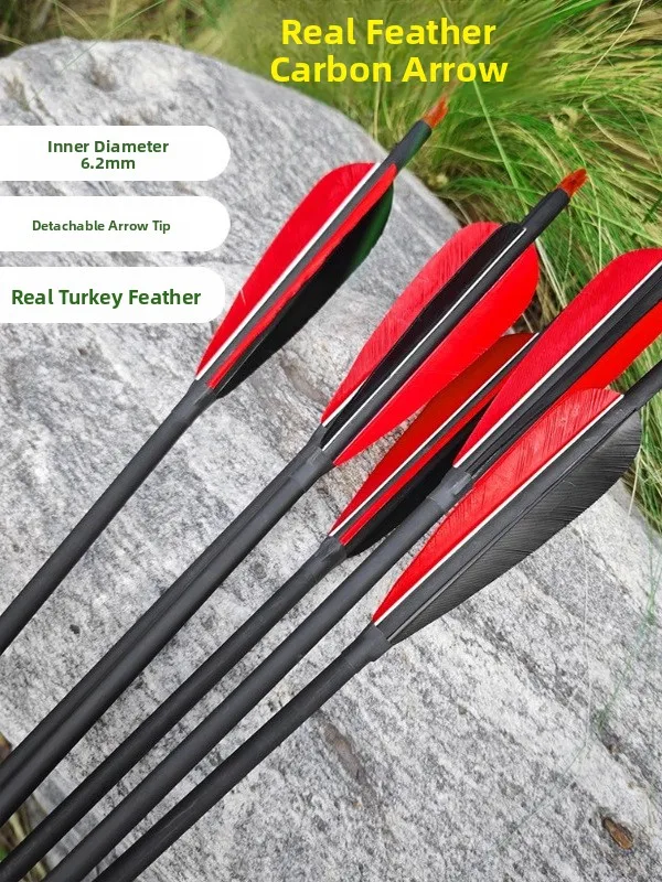 true-feathers-mixed-carbon-arrows-for-recurve-bow-outdoor-archery-practice-removable-arrow-head-traditional-hunting-game