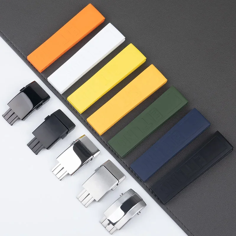 22mm 24mm Soft Fluororubber Nature Rubber Watchband For Breitling Strap Superocean Navitimer Avenger Bracelet Folding Buckle