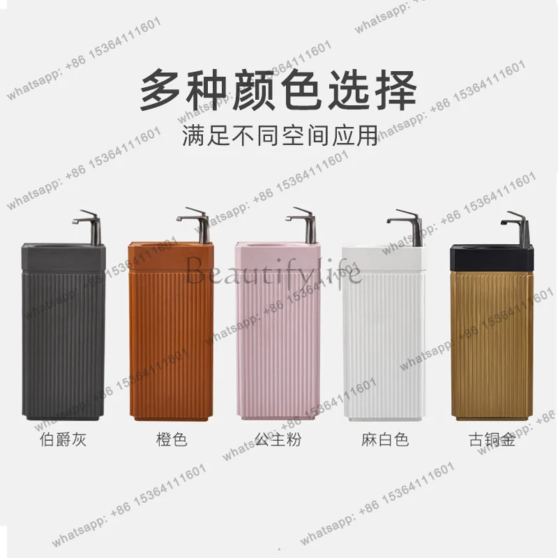 Minimal artificial stone column basin integrated balcony floor-to-ceiling sink basin