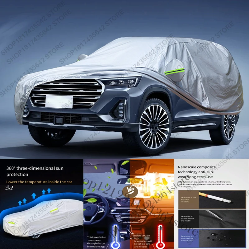 Volledige autohoes compatibel met Jetour X90 Plus 2019-2025, geschikt voor alle weersomstandigheden, zon, regen, UV, stofdicht, bescherming voor buiten en binnen.