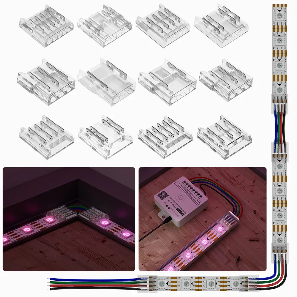 12Pcs FOB COB DIM CCT RGB WS2811 WS2812B WS2815 SK6812 5050 RGBW RGBCCT SMD LED Strip Transparent Solderless Cover Connector